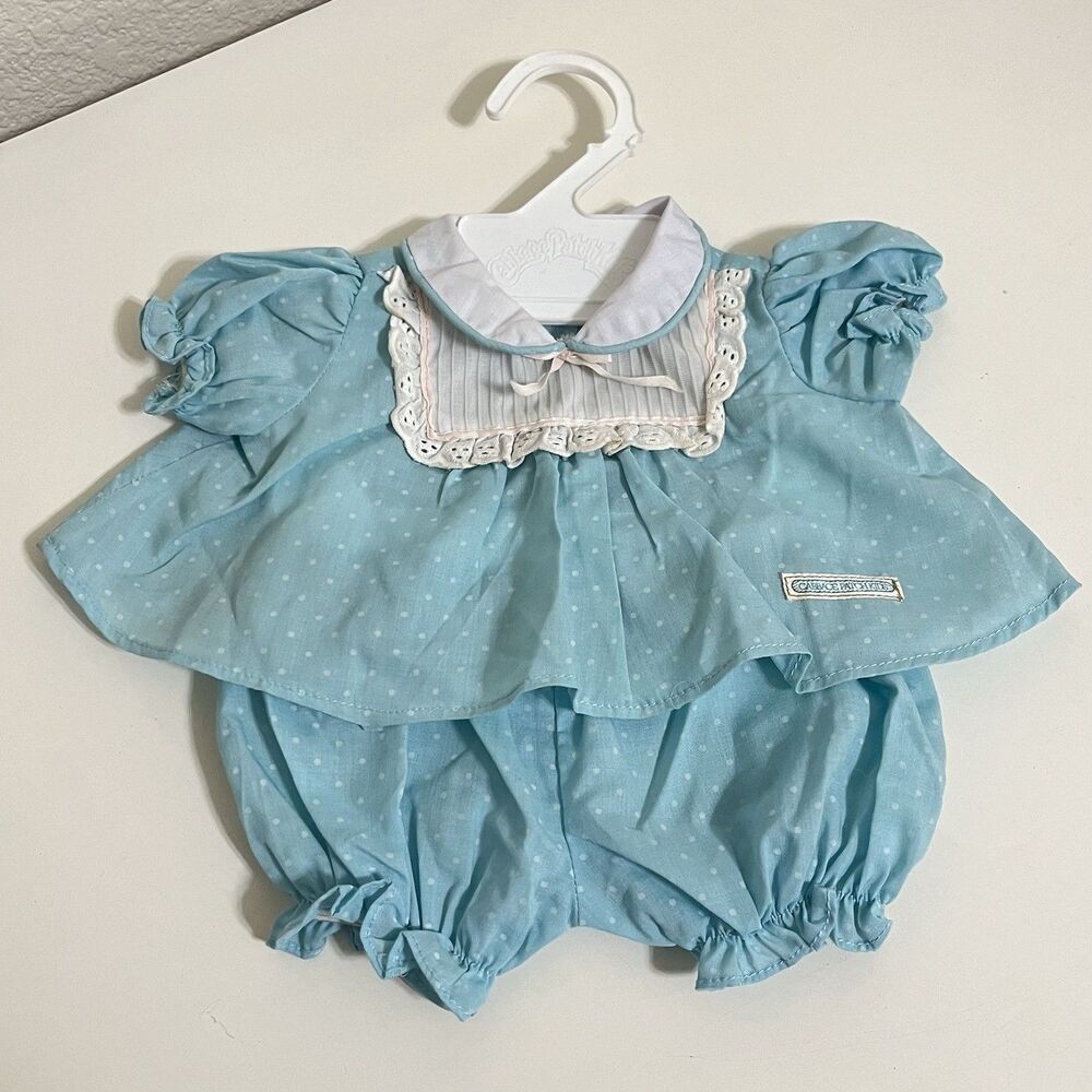 Vintage Cabbage Patch Kids Yoke Bib Dress and Bloomers Set Blue Polka Dot Coleco